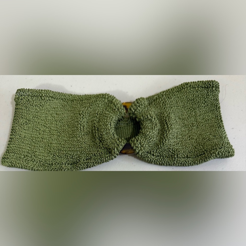 Hunza G Olive Knit Headband with Tortoiseshell Accent